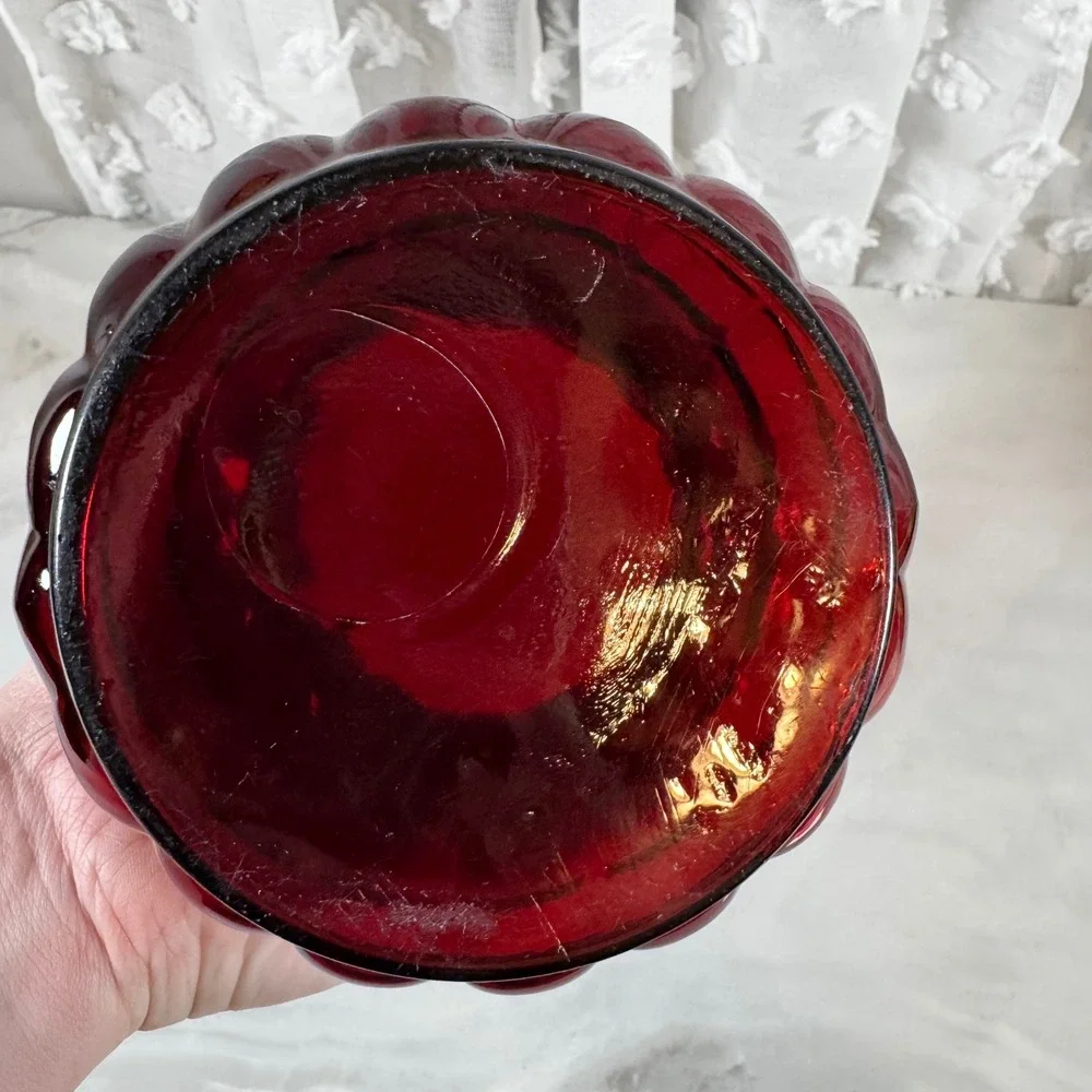 Vintage Anchor Hocking Ruby Red Pineapple Flared Bubble‎ Vase 8.75